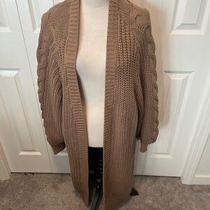Cozy Open-Front Cable Knit Cardigan - Taupe